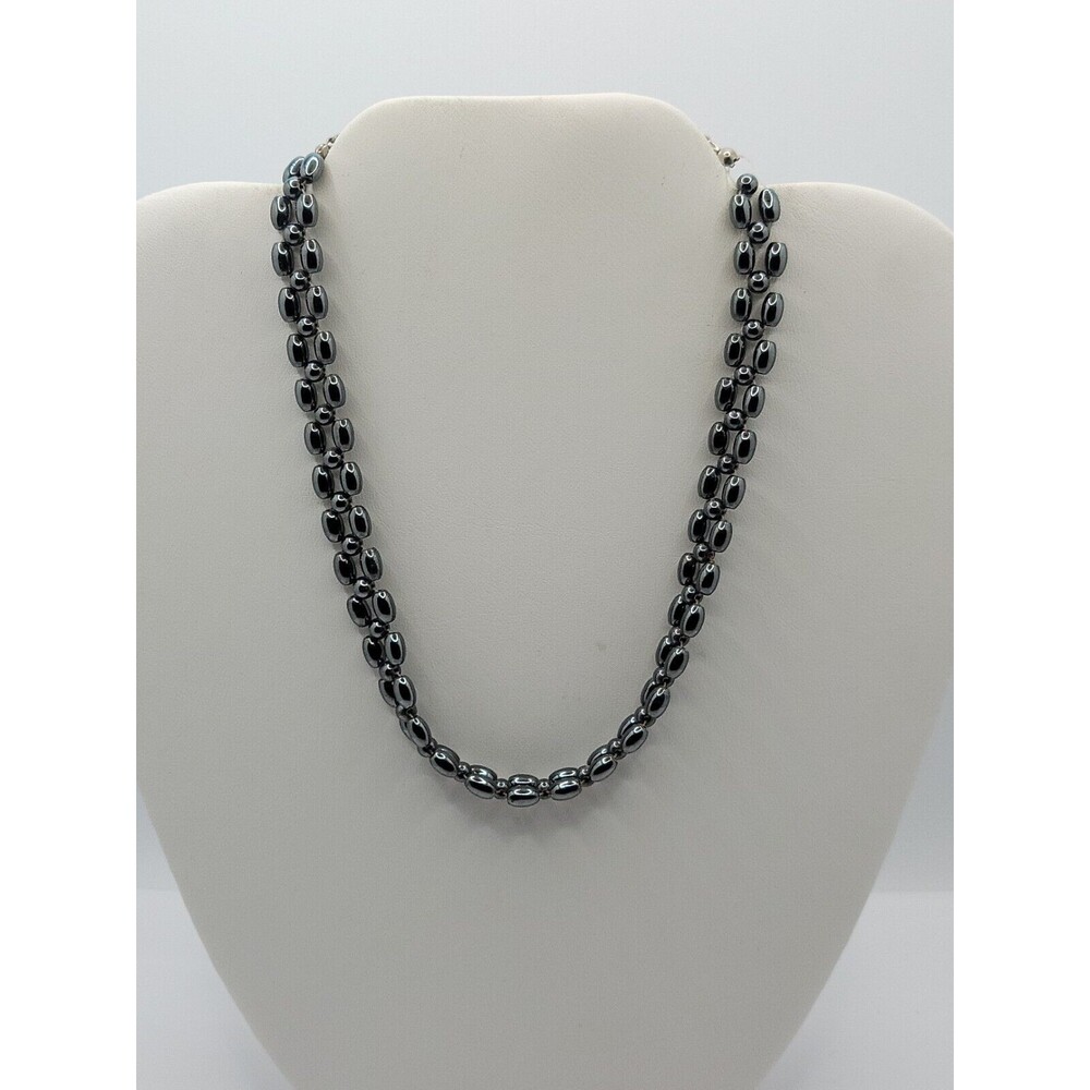 Hematite Beaded Choker Necklace 14"